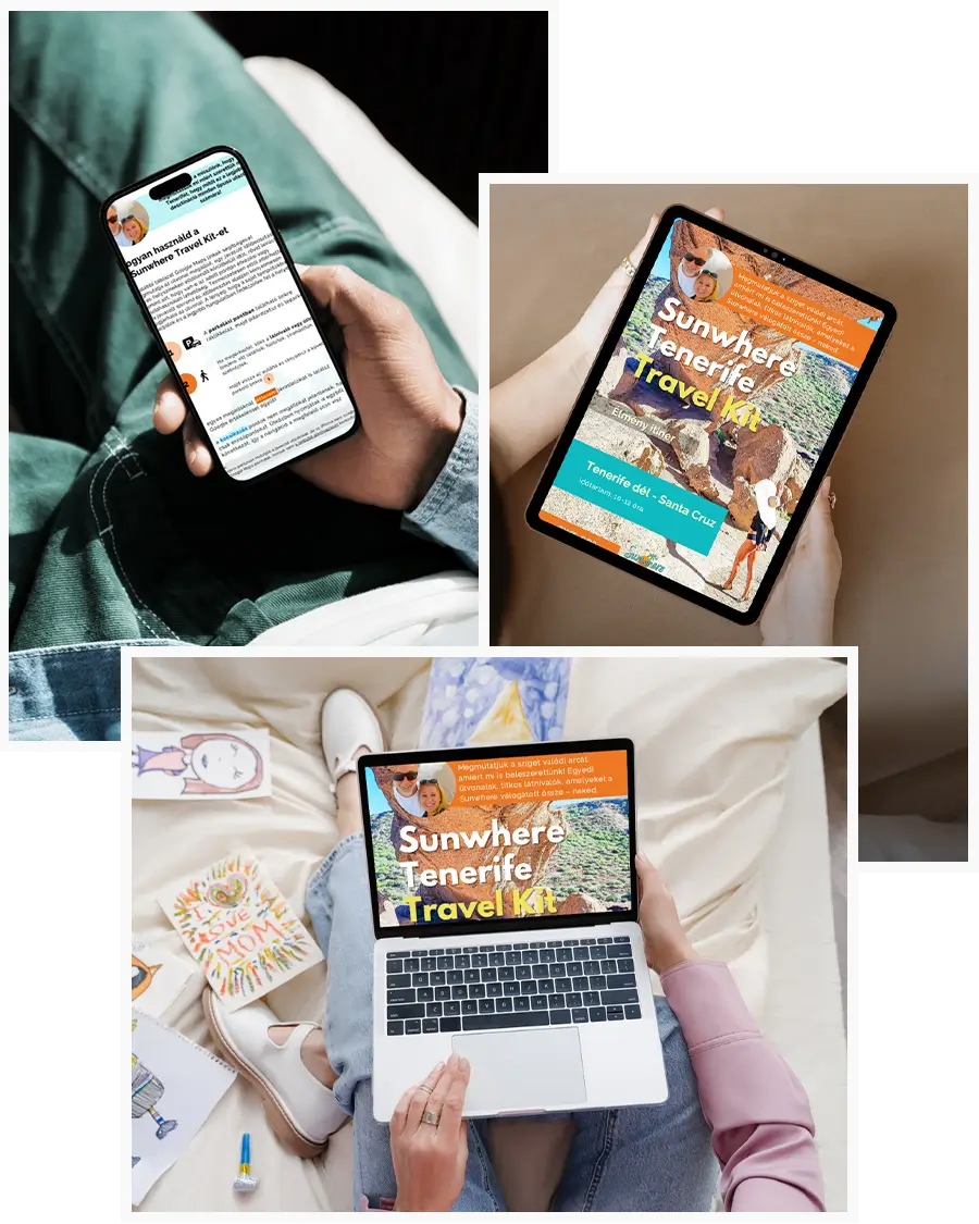 Sunwhere Tenerife - Travel Kit - Digital Itinerary for Tenerife - Mockup - Laptop, mobile, tablet